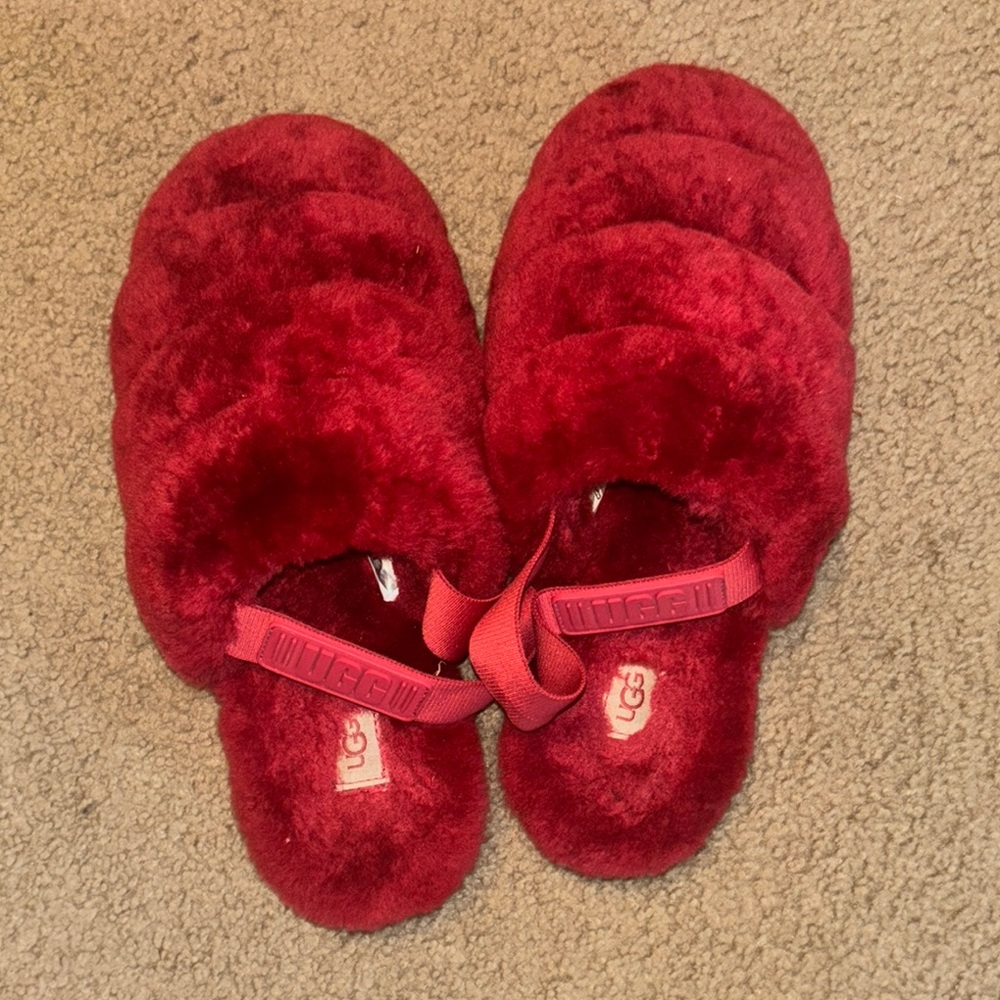 UGG Red Plush Slippers Cozy Slip-On Comfort